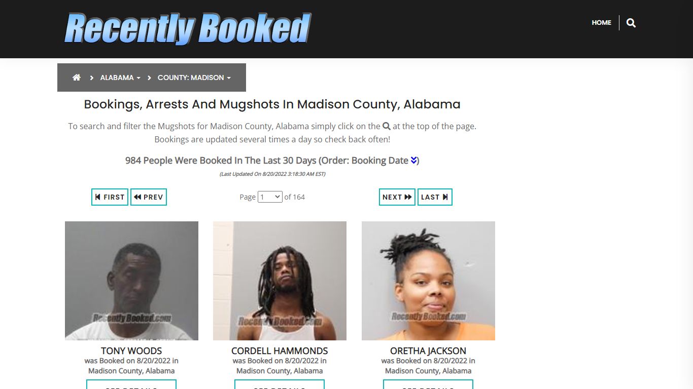 Bookings, Arrests and Mugshots in Madison County, Alabama